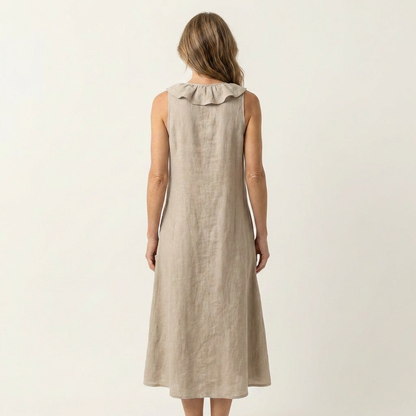 Vicky | Vestido maxi sin mangas con escote en V y volantes en la parte delantera