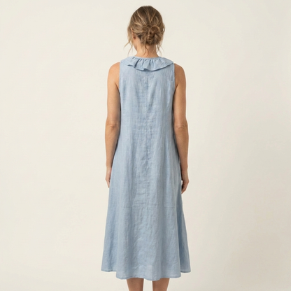 Vicky | Vestido maxi sin mangas con escote en V y volantes en la parte delantera