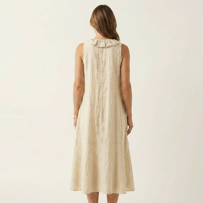 Vicky | Vestido maxi sin mangas con escote en V y volantes en la parte delantera
