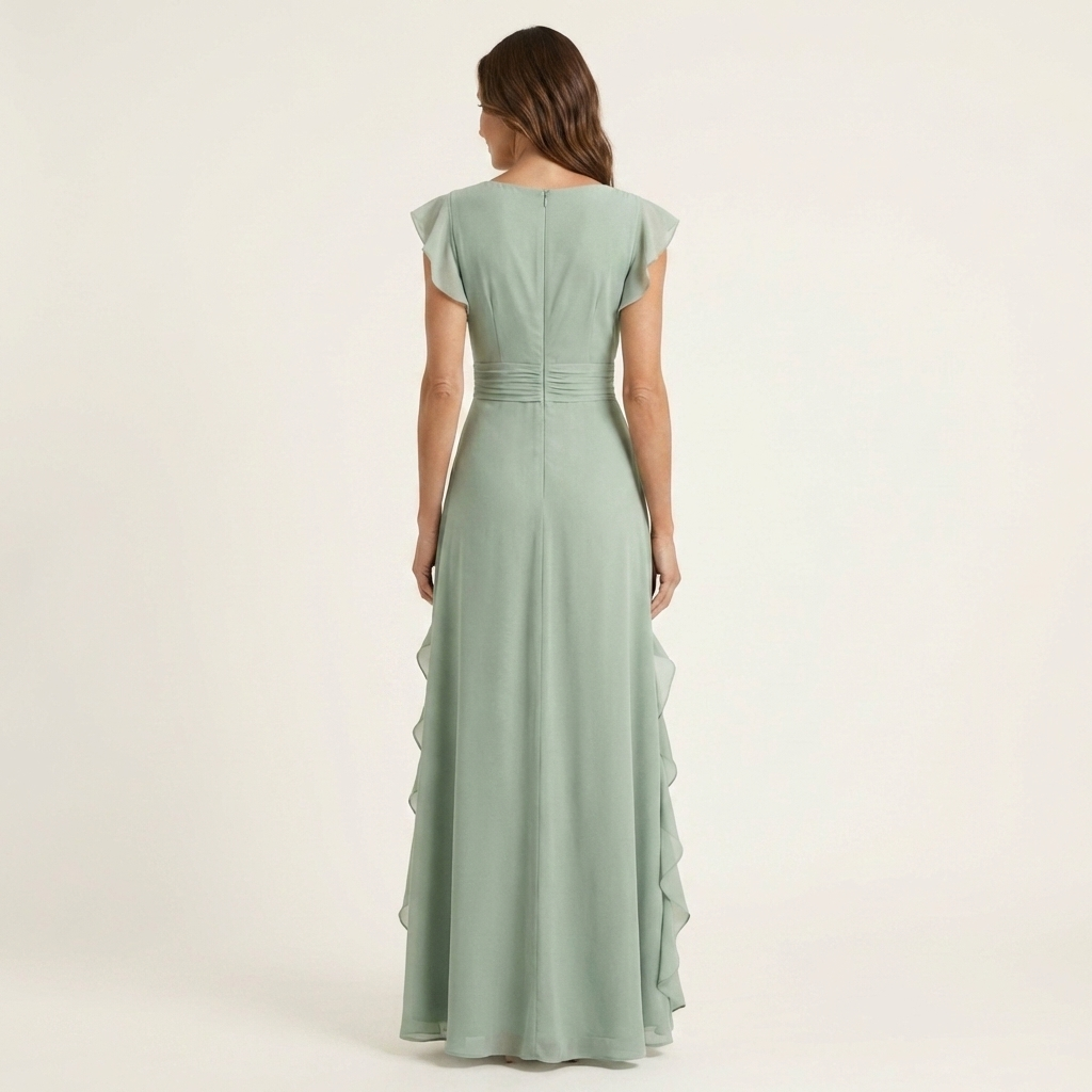 Nellyana | Vestido maxi envolvente con escote en V y manga volante con cascada de volantes