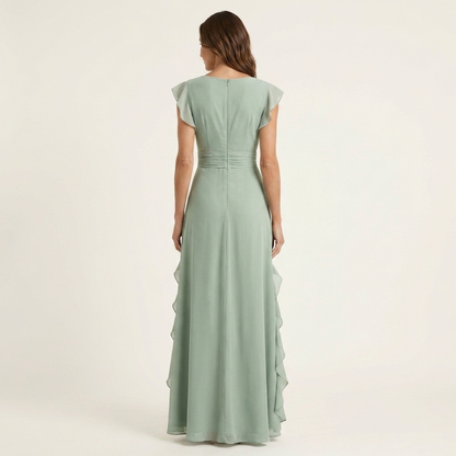 Nellyana | Vestido maxi envolvente con escote en V y manga volante con cascada de volantes