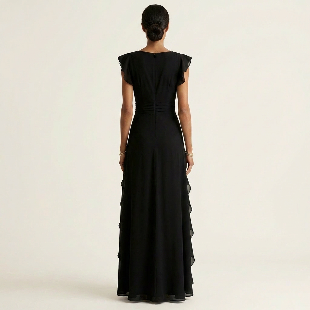 Nellyana | Vestido maxi envolvente con escote en V y manga volante con cascada de volantes