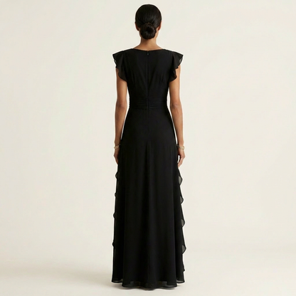 Nellyana | Vestido maxi envolvente con escote en V y manga volante con cascada de volantes