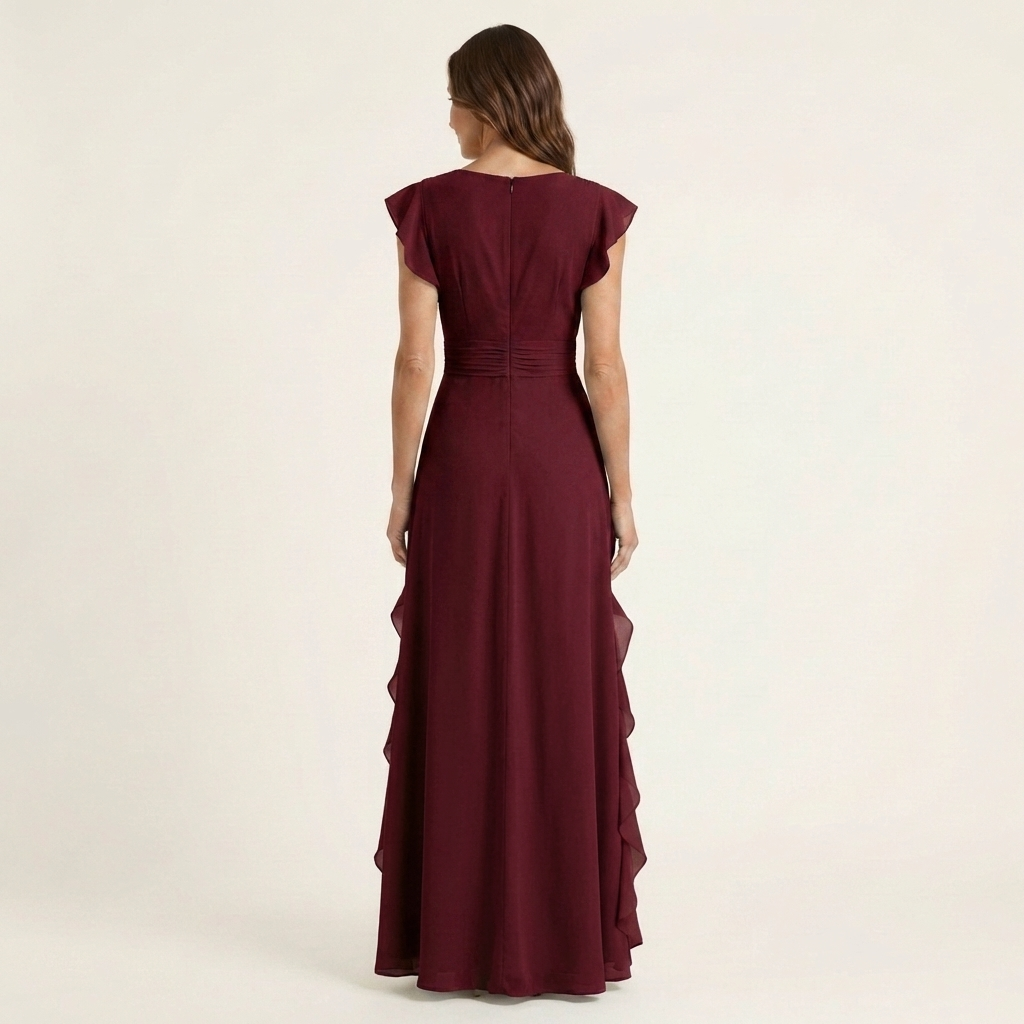 Nellyana | Vestido maxi envolvente con escote en V y manga volante con cascada de volantes