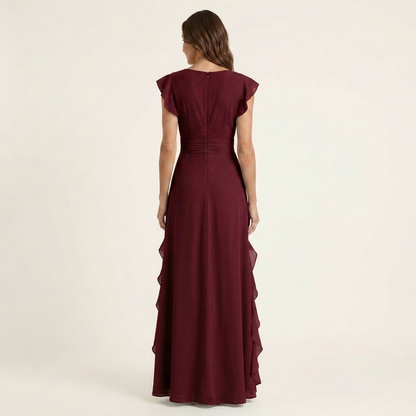Nellyana | Vestido maxi envolvente con escote en V y manga volante con cascada de volantes