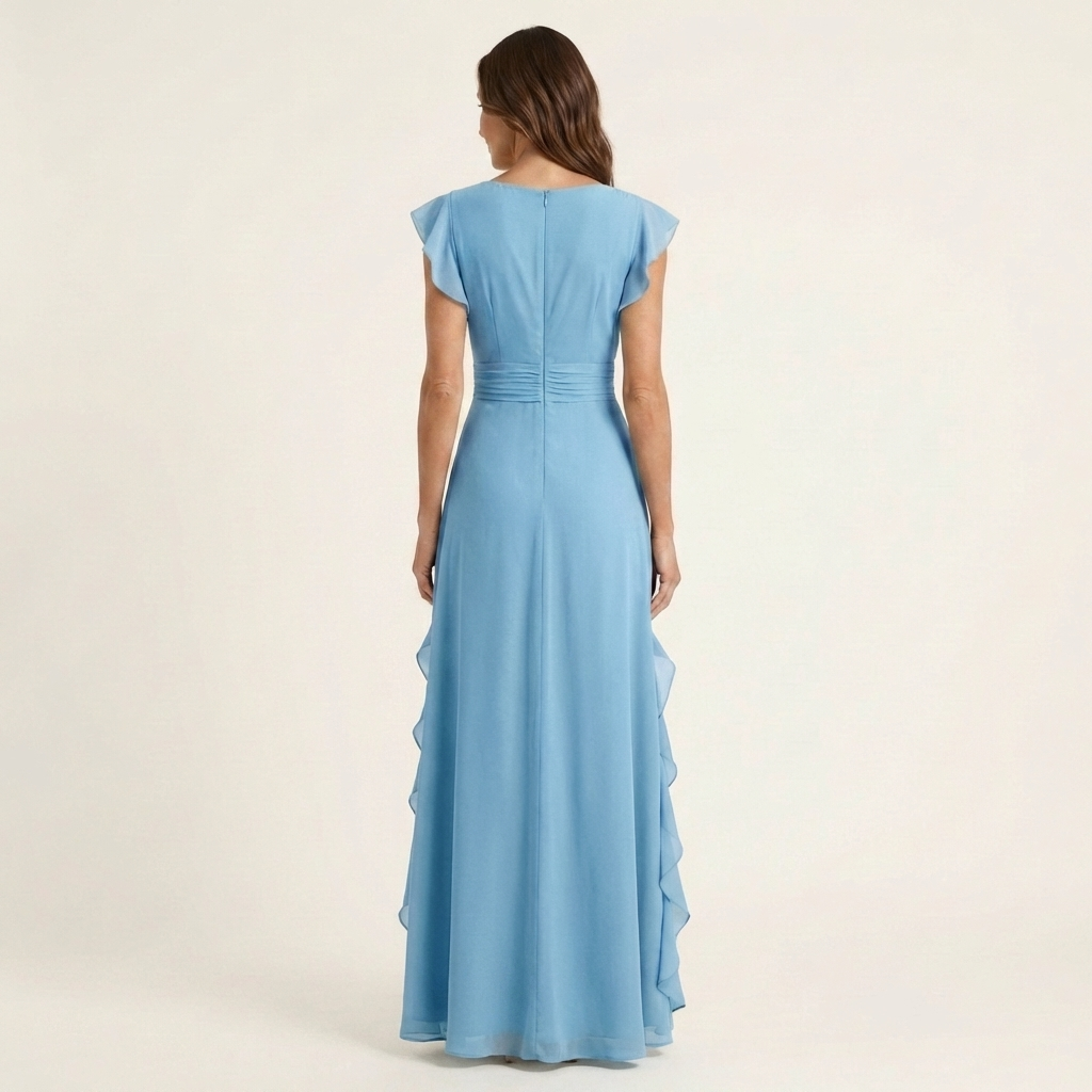 Nellyana | Vestido maxi envolvente con escote en V y manga volante con cascada de volantes