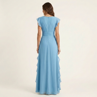 Nellyana | Vestido maxi envolvente con escote en V y manga volante con cascada de volantes