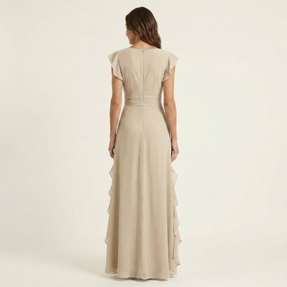 Nellyana | Vestido maxi envolvente con escote en V y manga volante con cascada de volantes