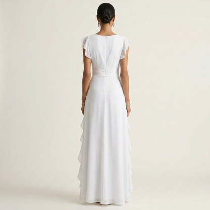 Nellyana | Vestido maxi envolvente con escote en V y manga volante con cascada de volantes