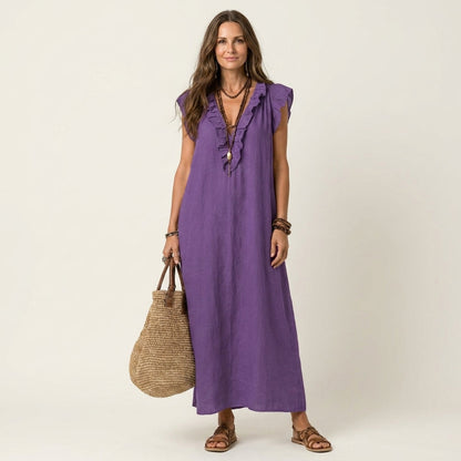 Josette | Vestido maxi con escote en V y volantes
