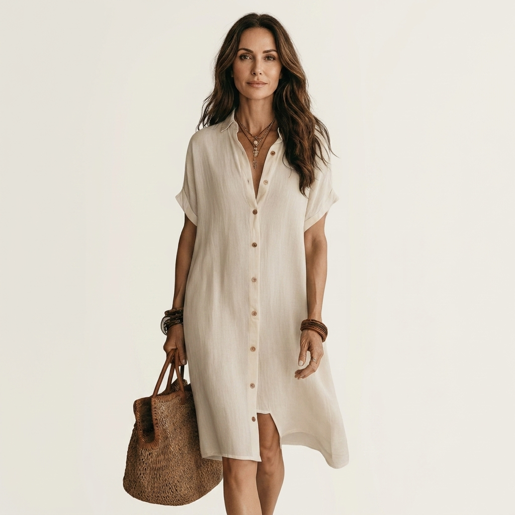 Nidalie | Vestido midi de camisa con puños remangados