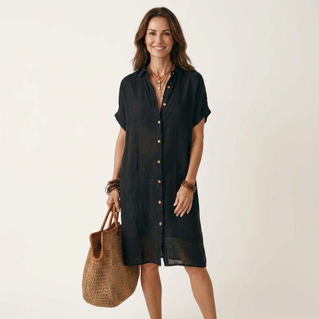Nidalie | Vestido midi de camisa con puños remangados