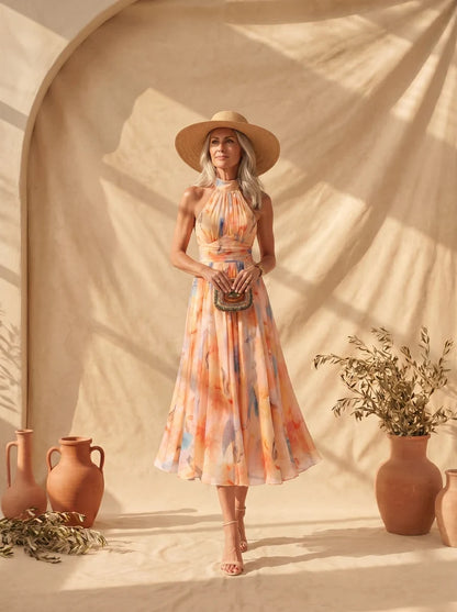 AURORA™ | Vestido Halter con Estampado Acuarela
