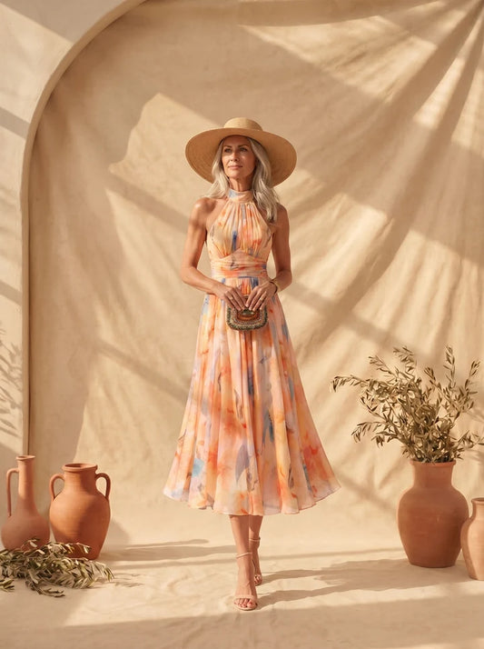 AURORA™ | Vestido Halter con Estampado Acuarela