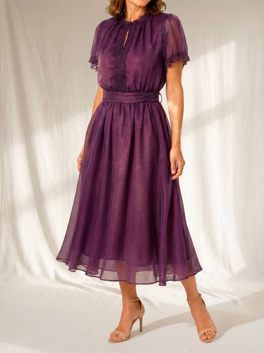FLAVIA™ | Vestido Midi con Escote Gota y Ribete de Encaje