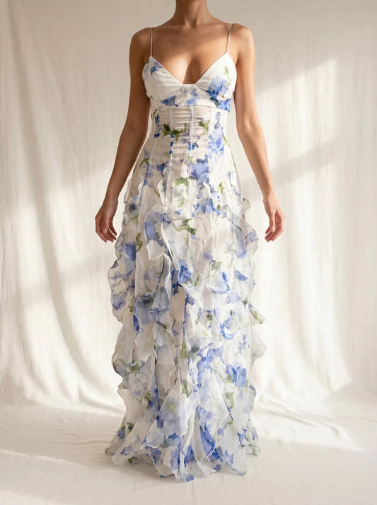 URI™ | Vestido Midi Floral con Volantes