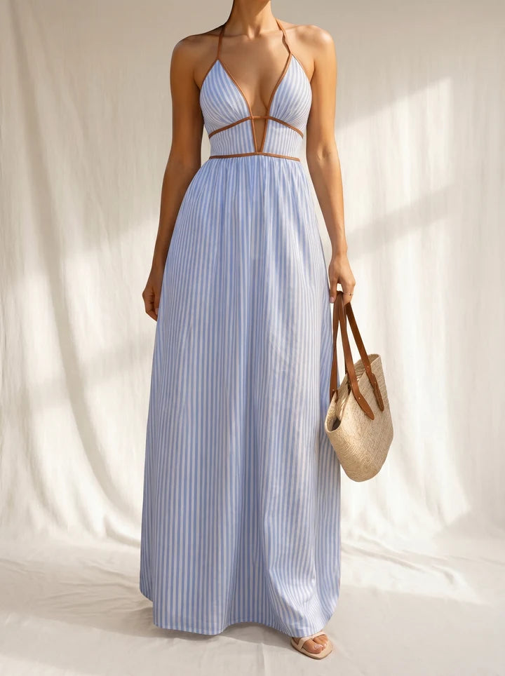 LAURINA™ | Vestido Largo a Rayas con Escote Cut-Out