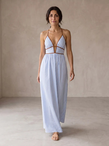 LAURINA™ | Vestido Largo a Rayas con Escote Cut-Out
