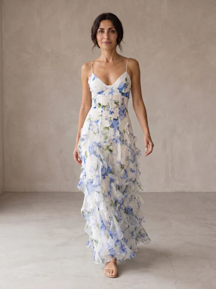 URI™ | Vestido Midi Floral con Volantes