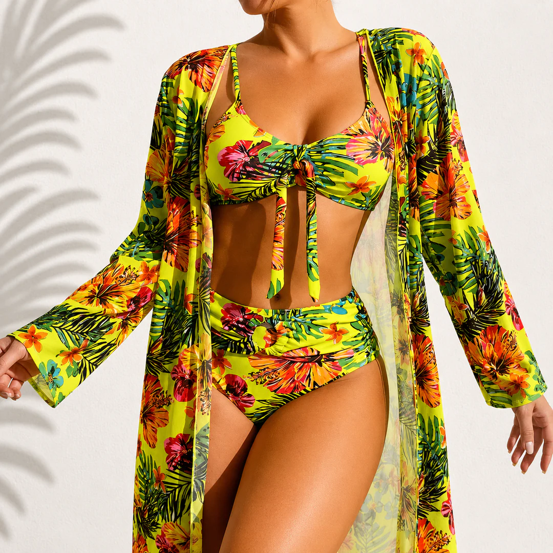 HIBISCO™ | Bikini de 3 Piezas con Kimono Floral