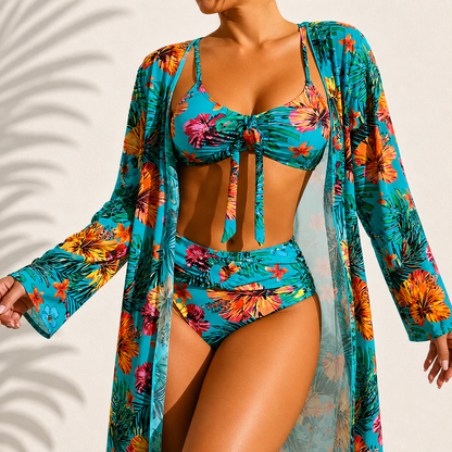 HIBISCO™ | Bikini de 3 Piezas con Kimono Floral