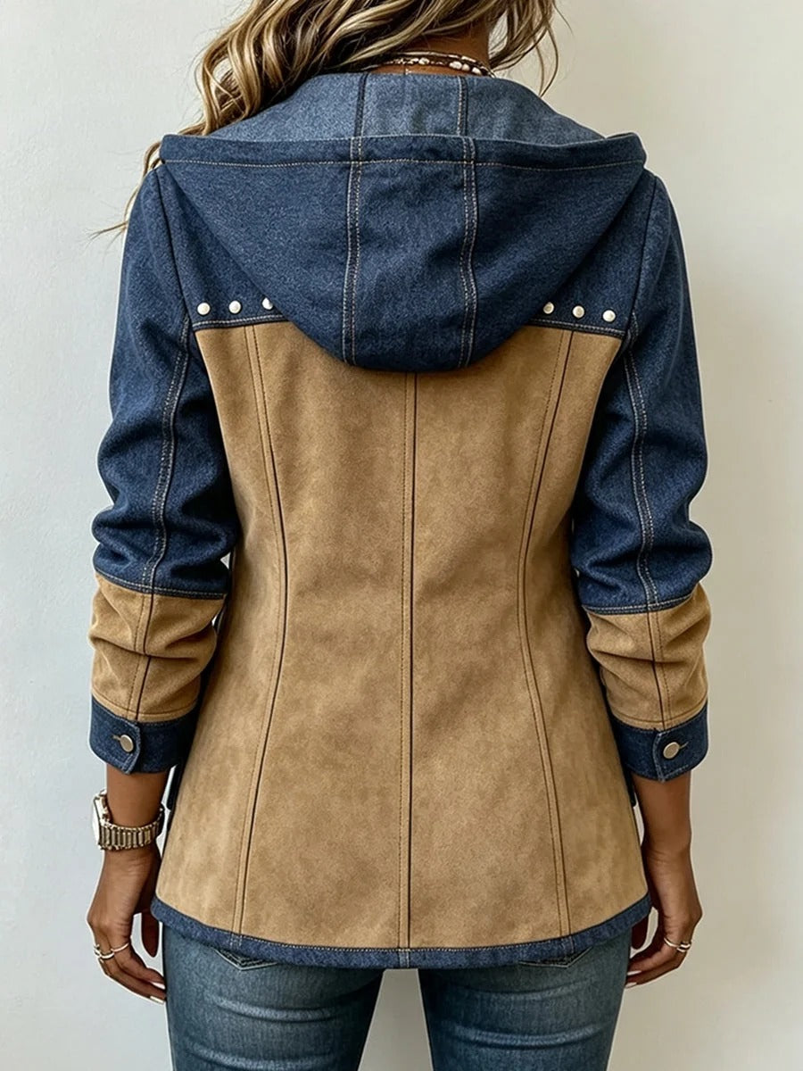 Julie | Veste à Capuche en Marine et Camel