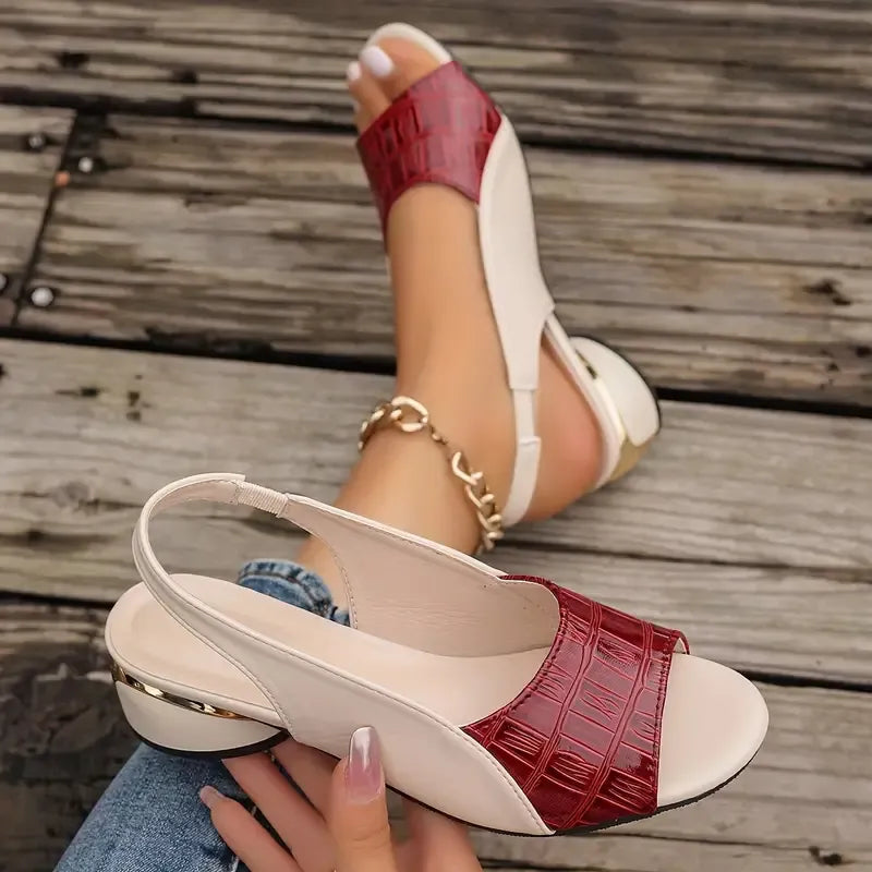 ALMANDINA™ | Sandalias Bicolor con Tacón Bajo y Detalle Metálico