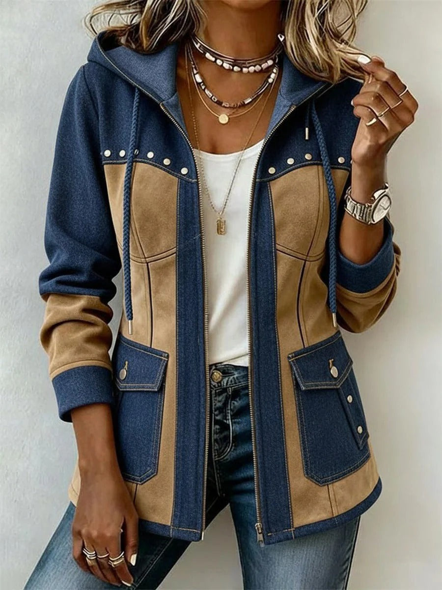 Julie | Veste à Capuche en Marine et Camel