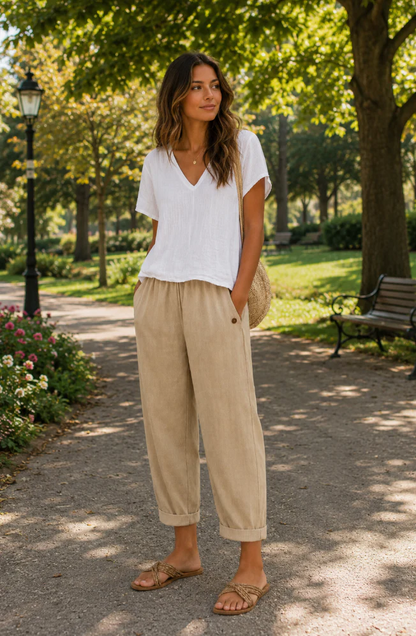 LAURA™ | PANTALON LIGERO EFECTO LINO