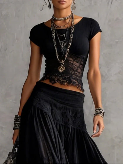 ÓNIX™ | Conjunto de Top de Encaje y Falda Maxi Fluida