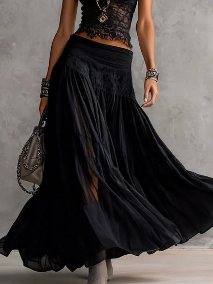 ÓNIX™ | Conjunto de Top de Encaje y Falda Maxi Fluida