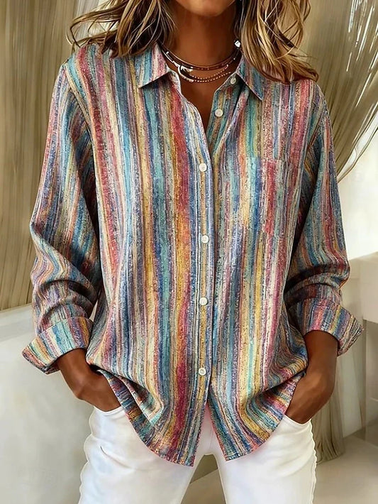 Harlowe™ | Blouse boutonnée vintage à rayures multicolores