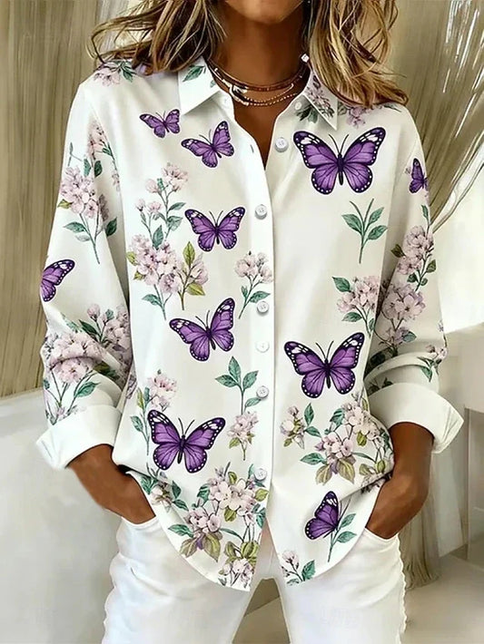 Dahlia™ | Blouse boutonnée à imprimé papillons fantaisie