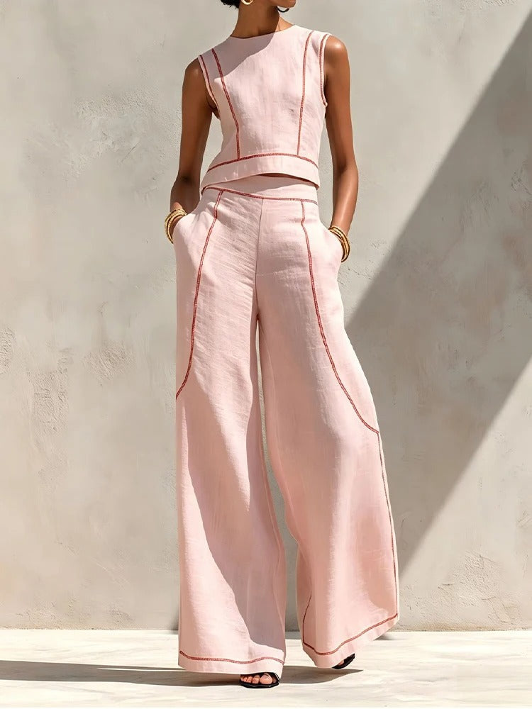 Ensemble deux pièces Inés avec pantalon palazzo et détails contrastés