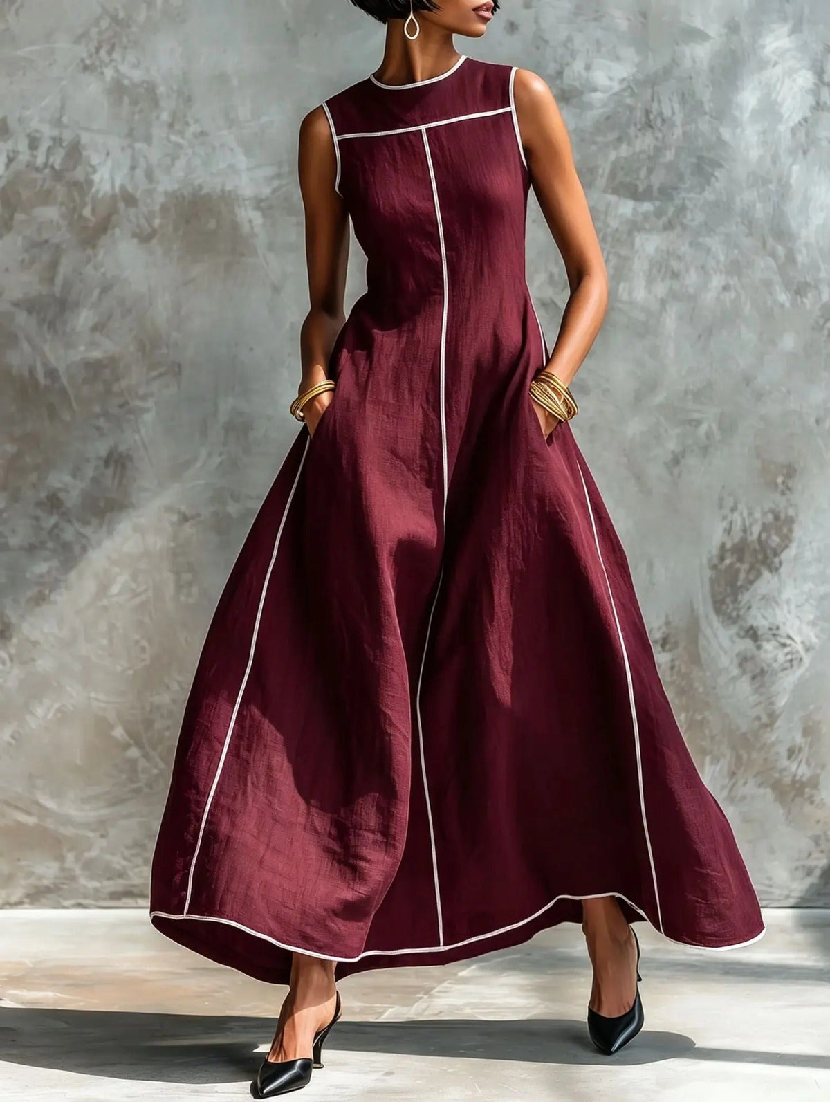 Robe longue Carlota avec bordure contrastante
