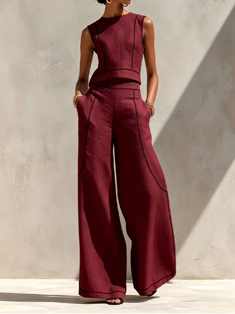Ensemble deux pièces Inés avec pantalon palazzo et détails contrastés