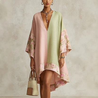 Robe bohème fleurie Jimena avec manches chauve-souris et col en V