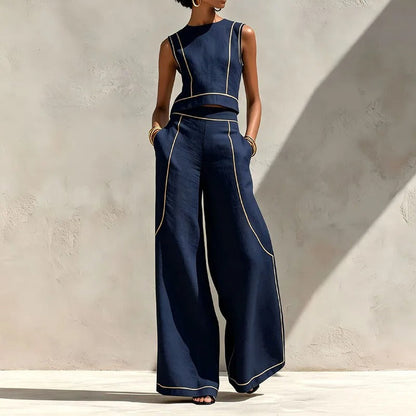 Ensemble deux pièces Inés avec pantalon palazzo et détails contrastés