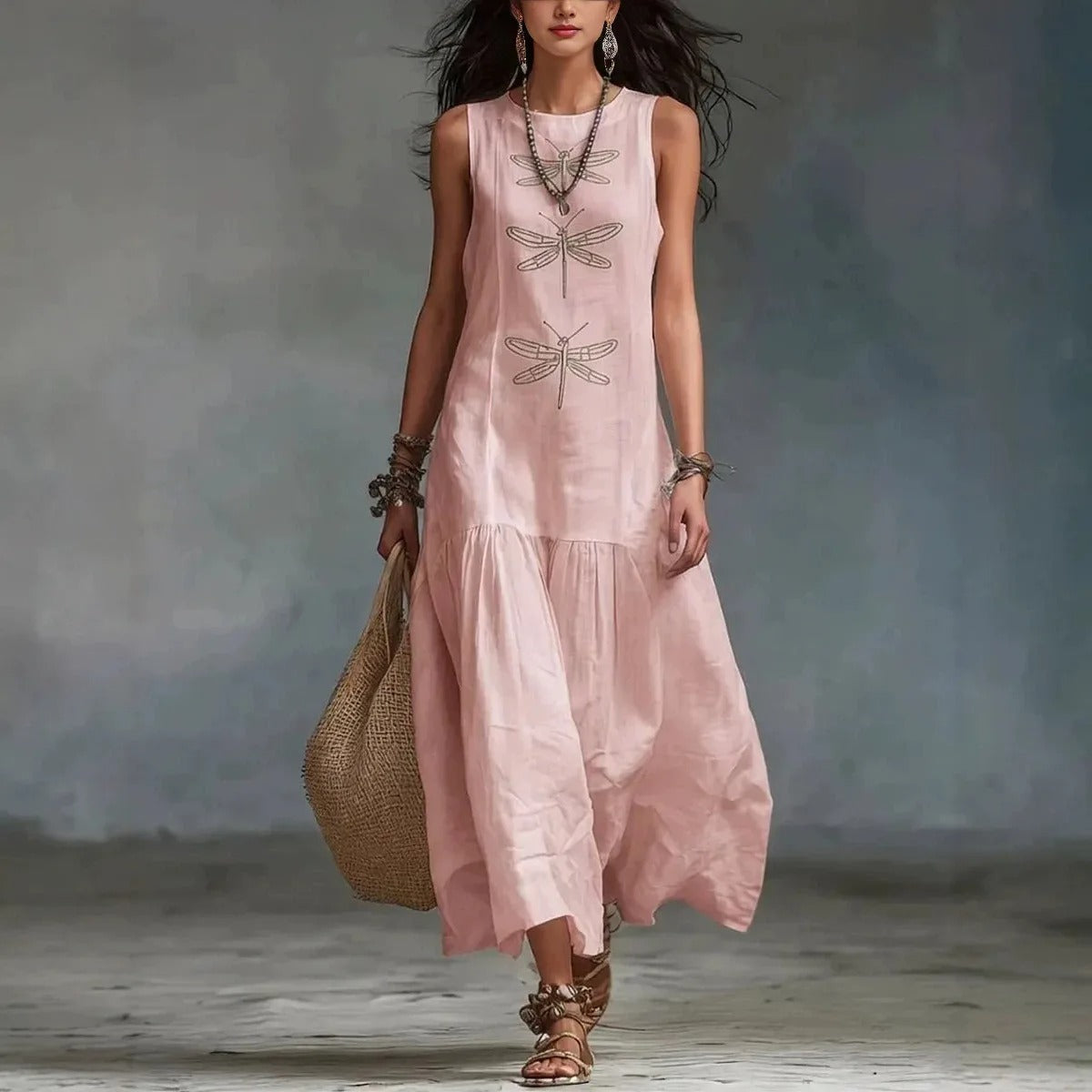 Robe midi bohème Daniela à imprimé libellules