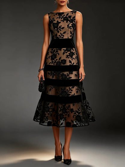Robe midi Odette en tulle brodé à motifs floraux