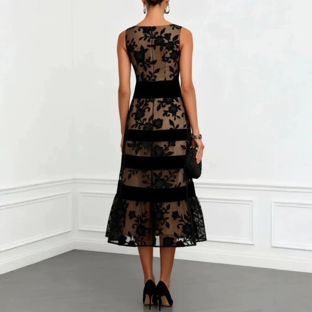 Robe midi Odette en tulle brodé à motifs floraux