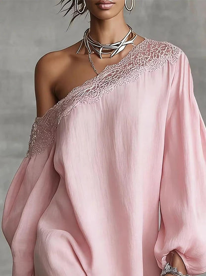 Robe courte Olivia en dentelle à épaules dénudées et manches bouffantes