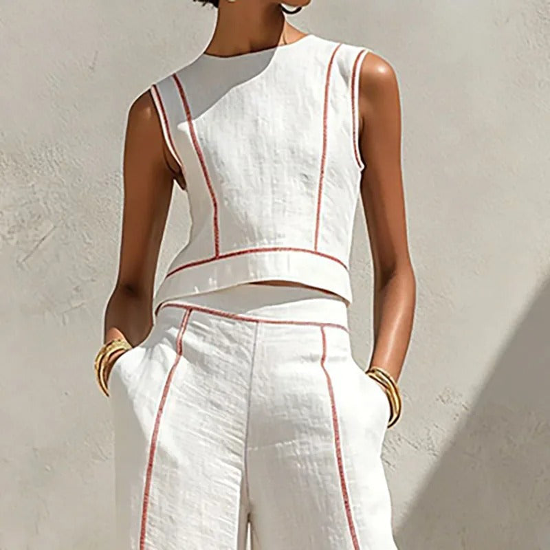 Ensemble deux pièces Inés avec pantalon palazzo et détails contrastés