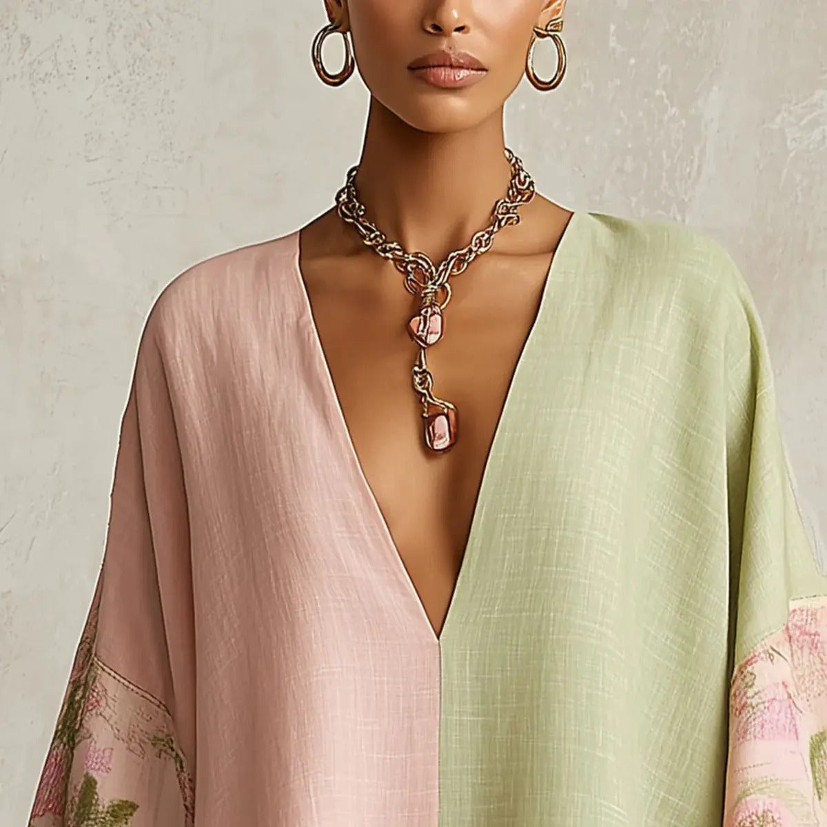 Robe bohème fleurie Jimena avec manches chauve-souris et col en V