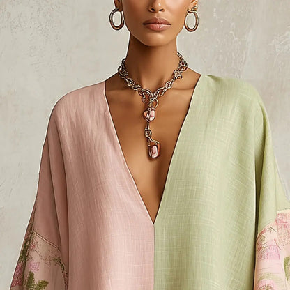 Robe bohème fleurie Jimena avec manches chauve-souris et col en V