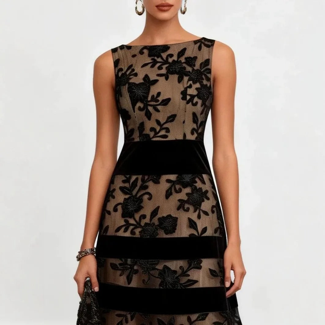 Robe midi Odette en tulle brodé à motifs floraux