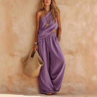 Ensemble deux pièces Carlota effet lin avec pantalon large