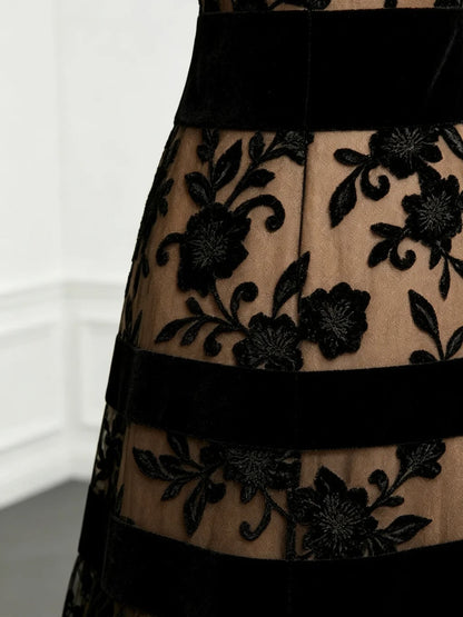 Robe midi Odette en tulle brodé à motifs floraux