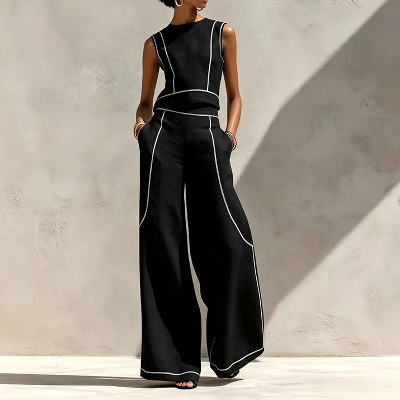 Ensemble deux pièces Inés avec pantalon palazzo et détails contrastés