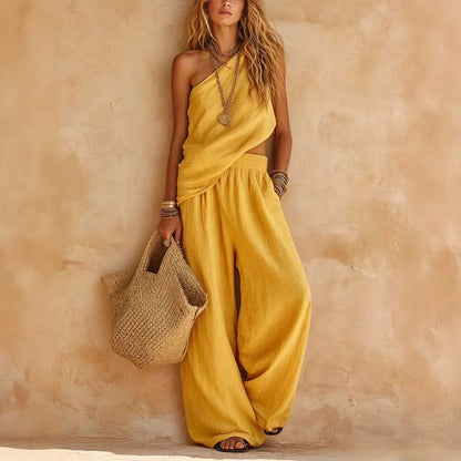 Ensemble deux pièces Carlota effet lin avec pantalon large
